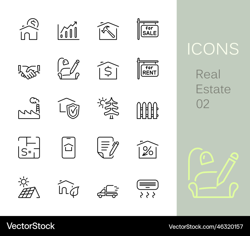 20 Immobilien Linie Icons Vektorbild