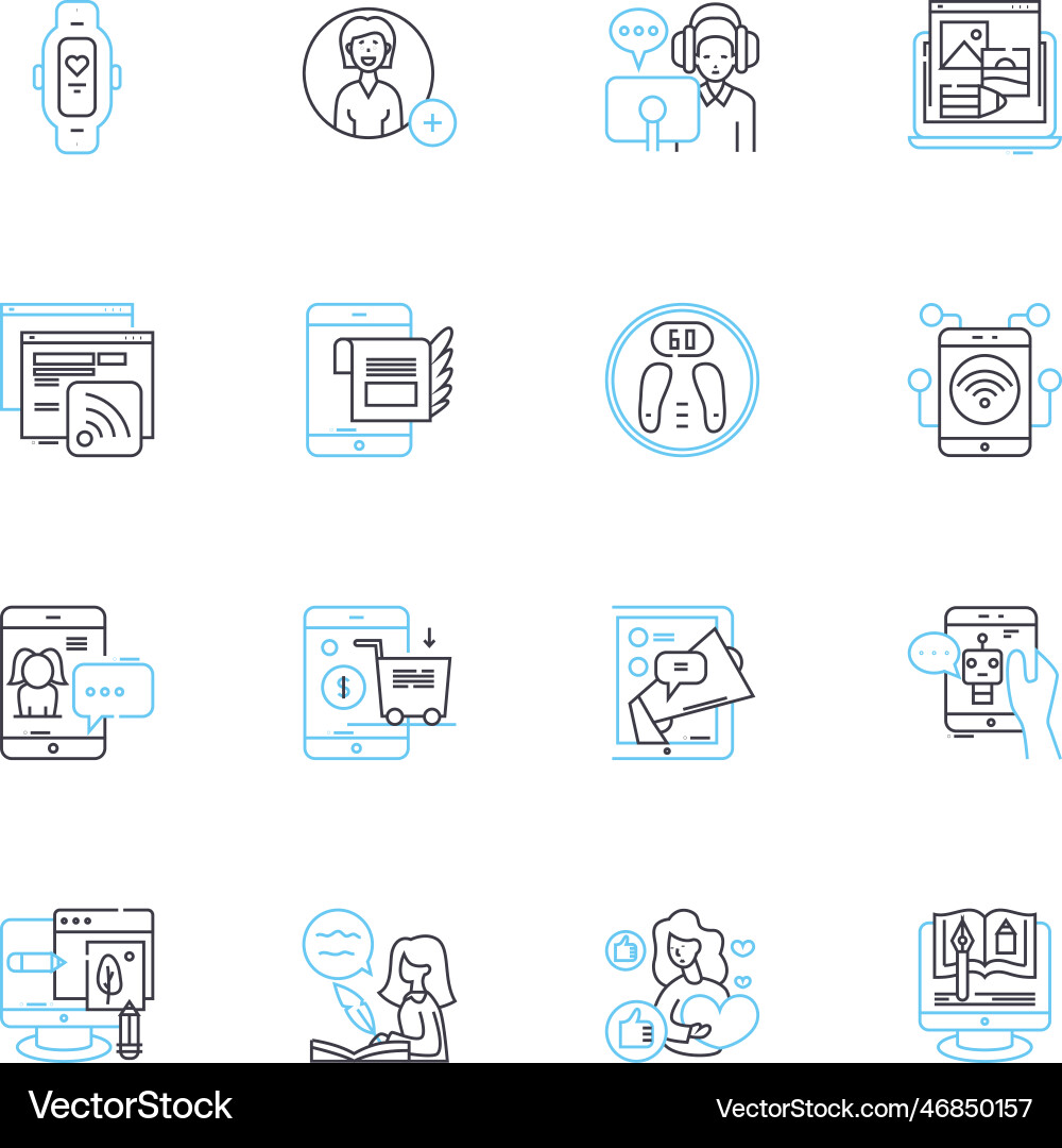 Digital technique linear icons set algorithm Digital technique linear icons set algorithm vector image