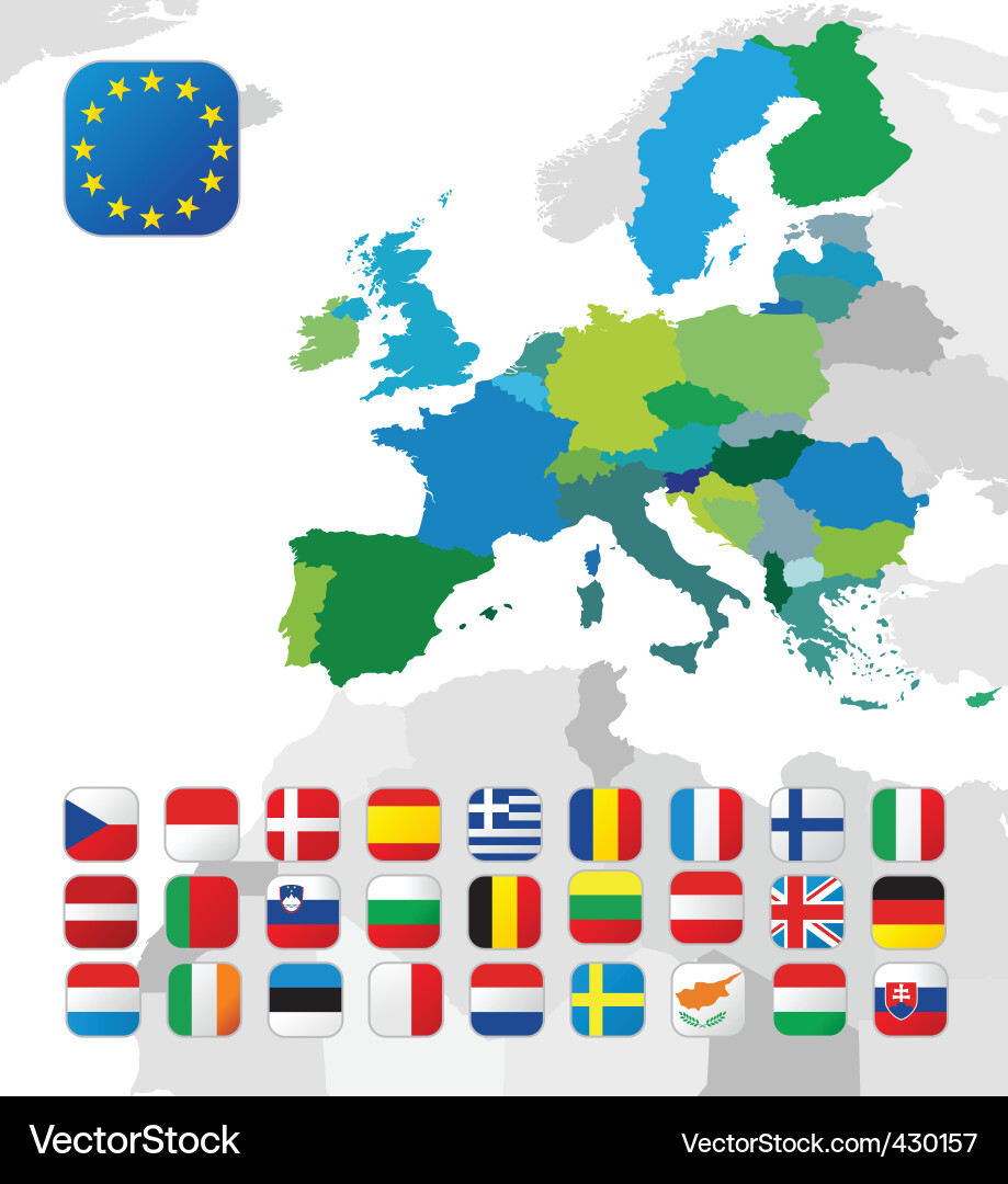 European Union Flags and Map vector image
