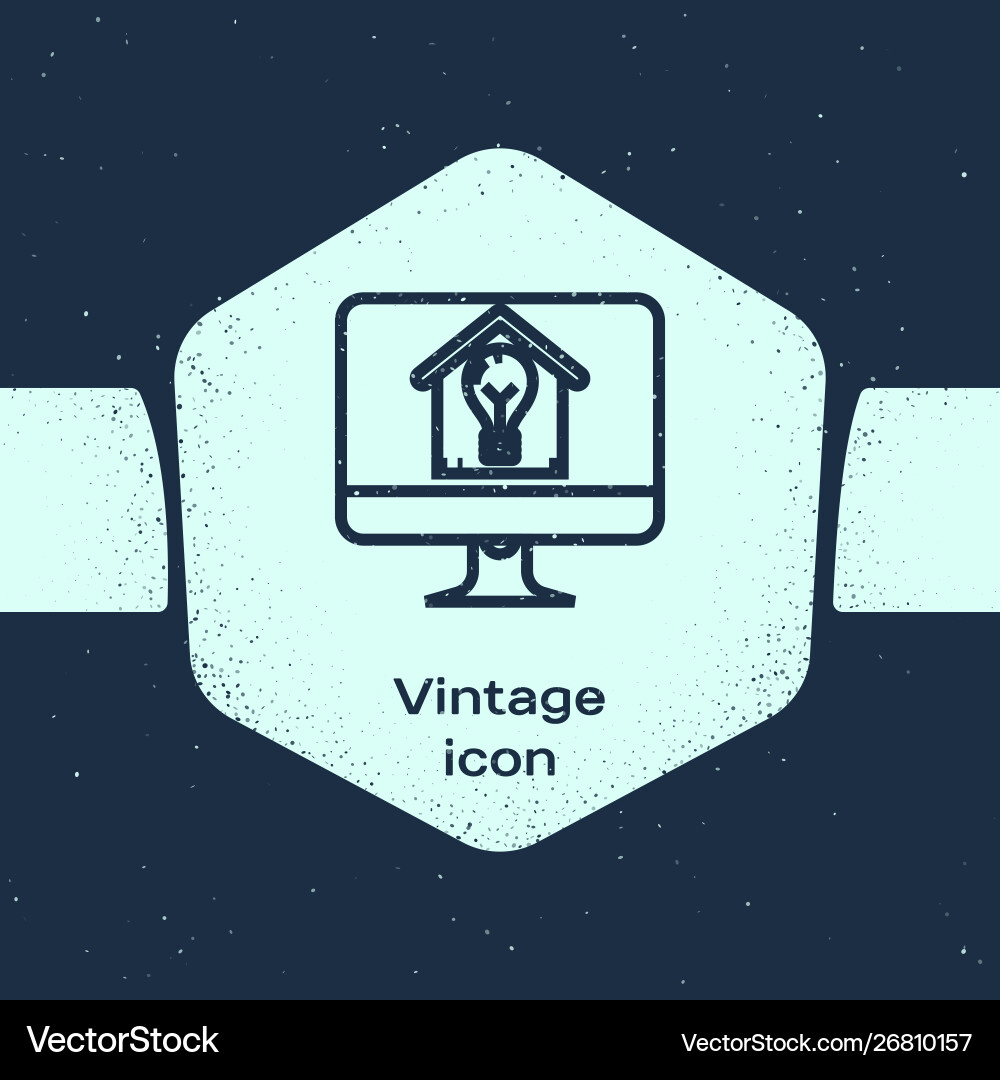 Grunge line computer monitor with smart house Grunge line computer monitor with smart house vector image