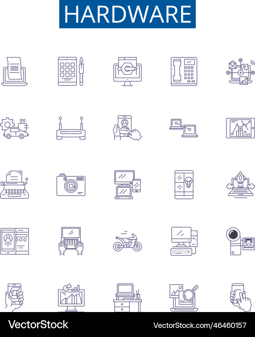 Hardware line icons signs set design collection Hardware line icons signs set design collection Vector Image