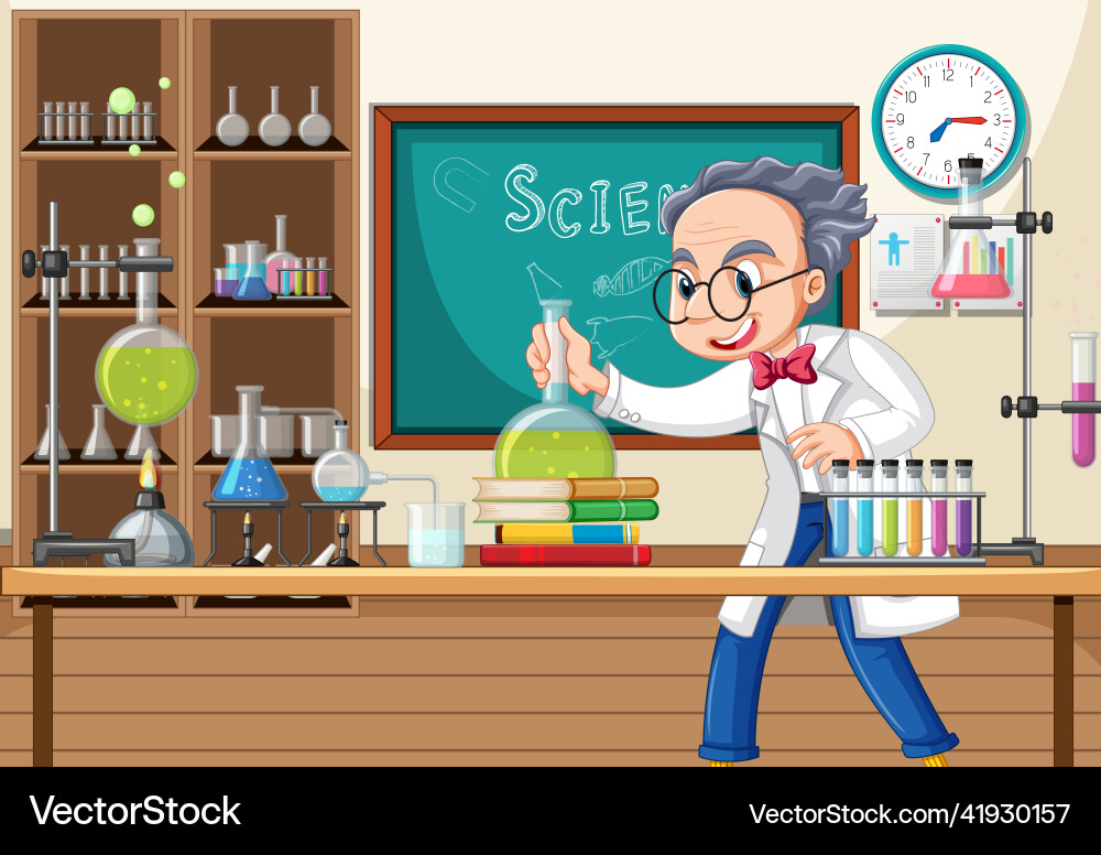 Laboratory scene with scientist cartoon character Laboratory scene with scientist cartoon character vector image
