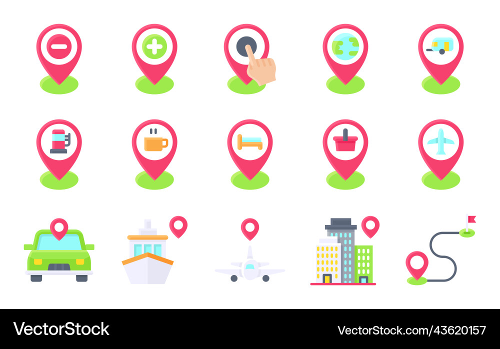 Location map and navigation flat icon set 6 Vector Image