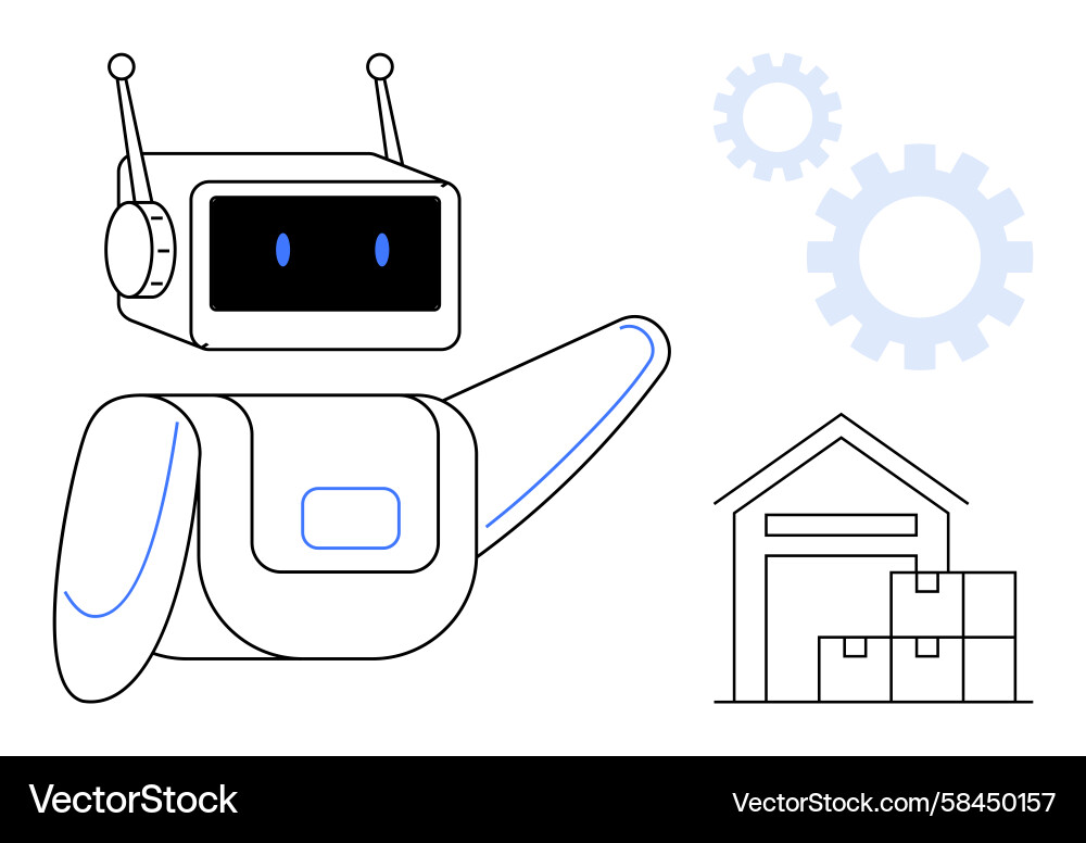 Robot in Warehouse with Gears Vector Image