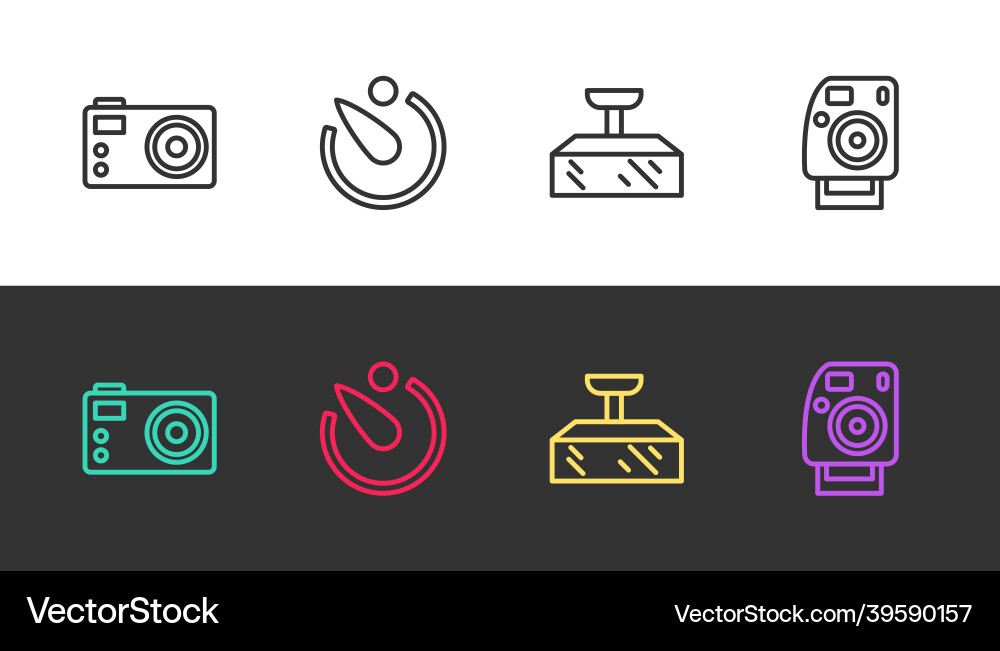 Set line photo camera timer softbox light Set line photo camera timer softbox light vector image