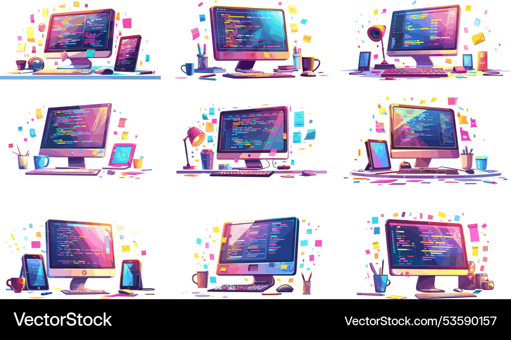 Software testing cartoon concepts screen Software testing cartoon concepts screen Vector Image