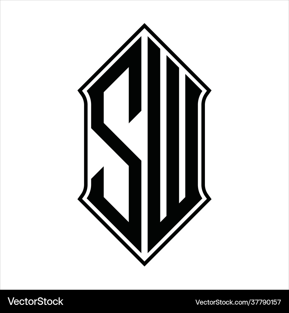 Sw logo monogram with shieldshape and outline Vector Image