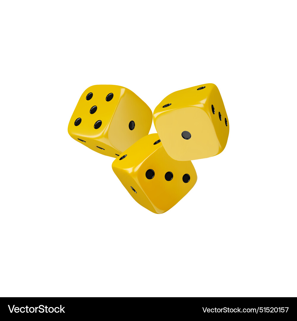Three game dice falling realistic 3d icon vector image