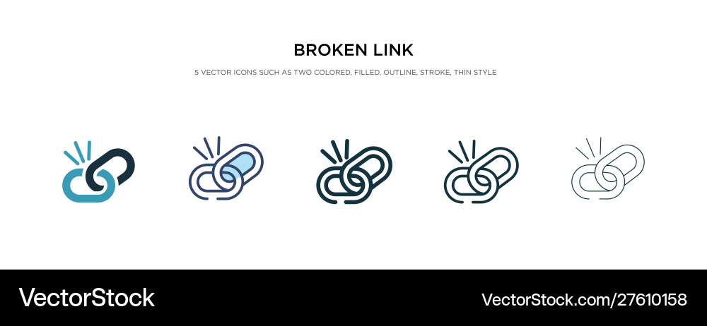 Broken link icon in different style two colored Broken link icon in different style two colored vector image