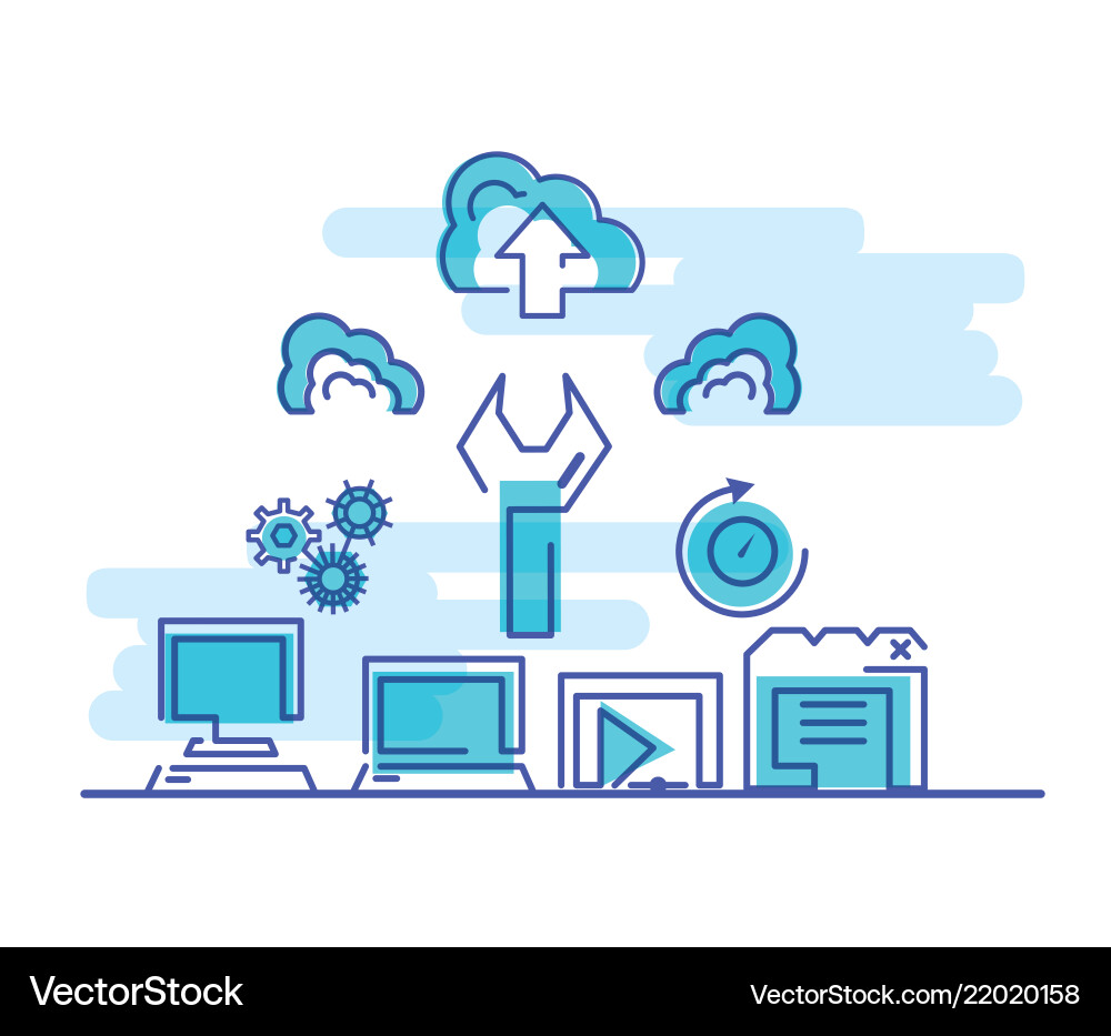 Cloud computing network with computers Cloud computing network with computers Vector Image