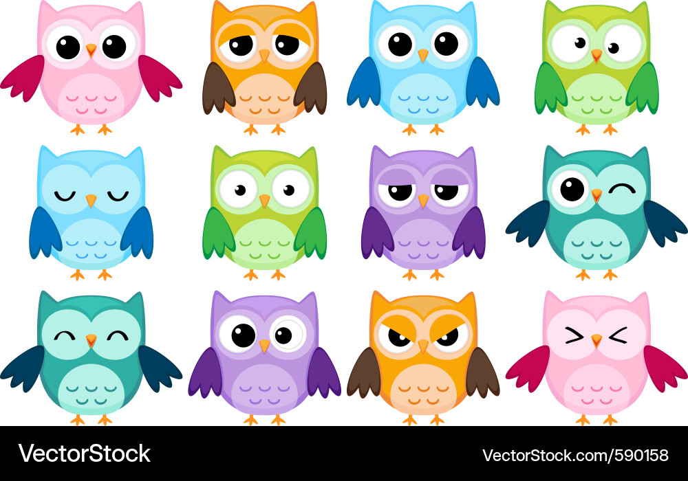 Cute Cartoon Owls Vector Image