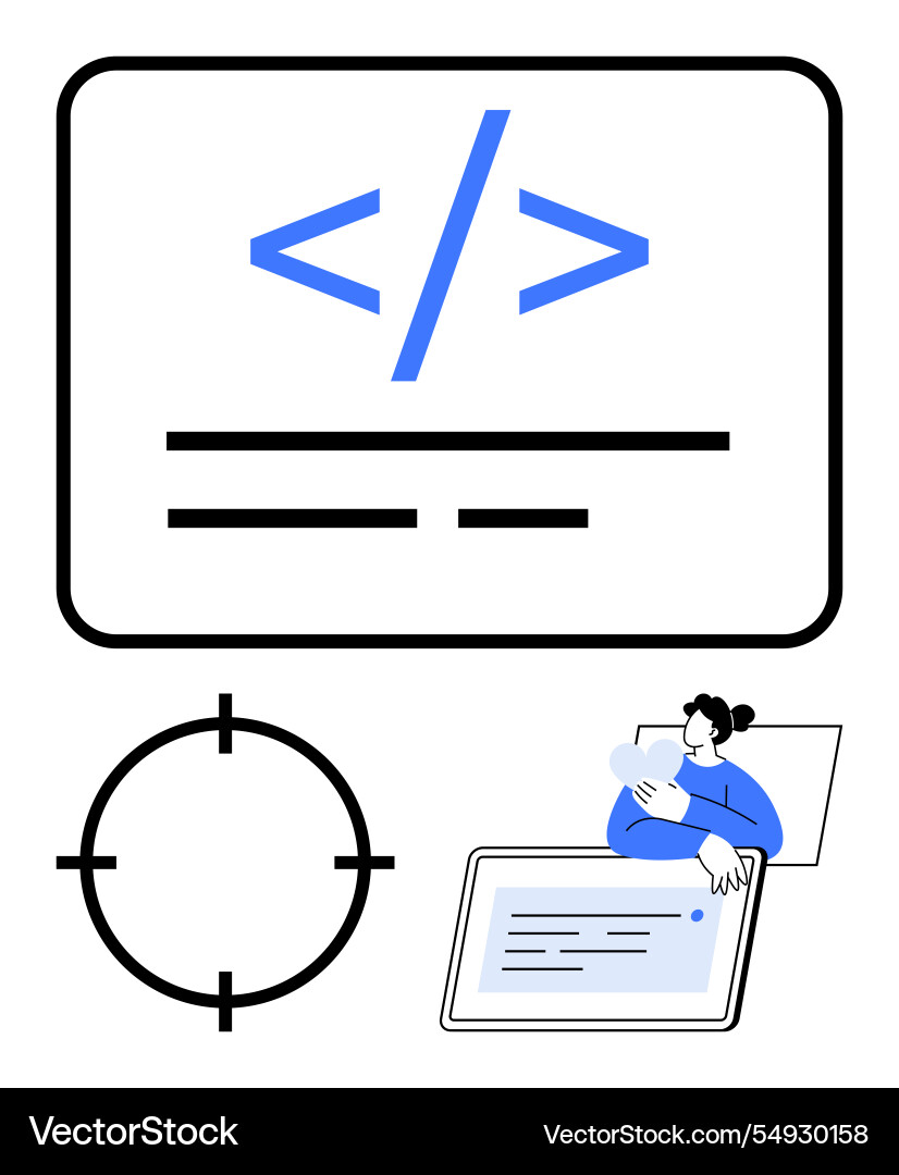 Developer reviewing code on tablet with focus Developer reviewing code on tablet with focus vector image