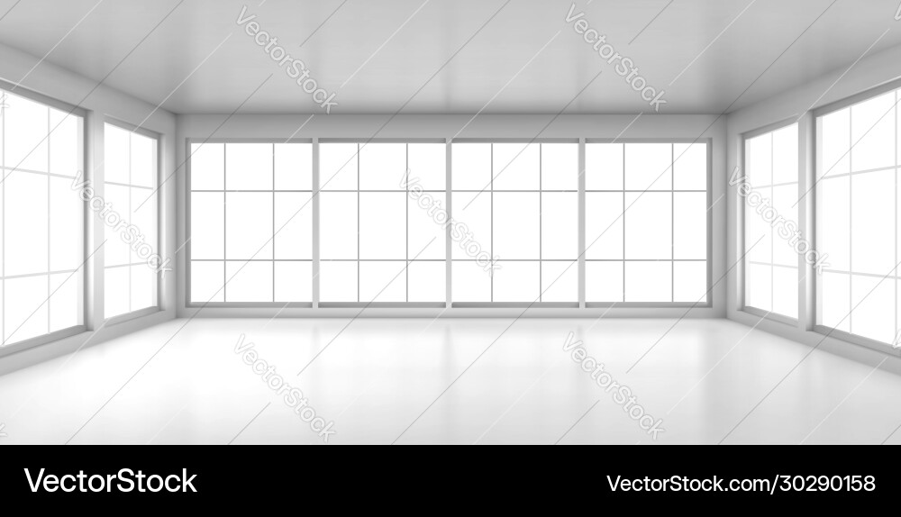 Empty white room with large windows Royalty Free Vector