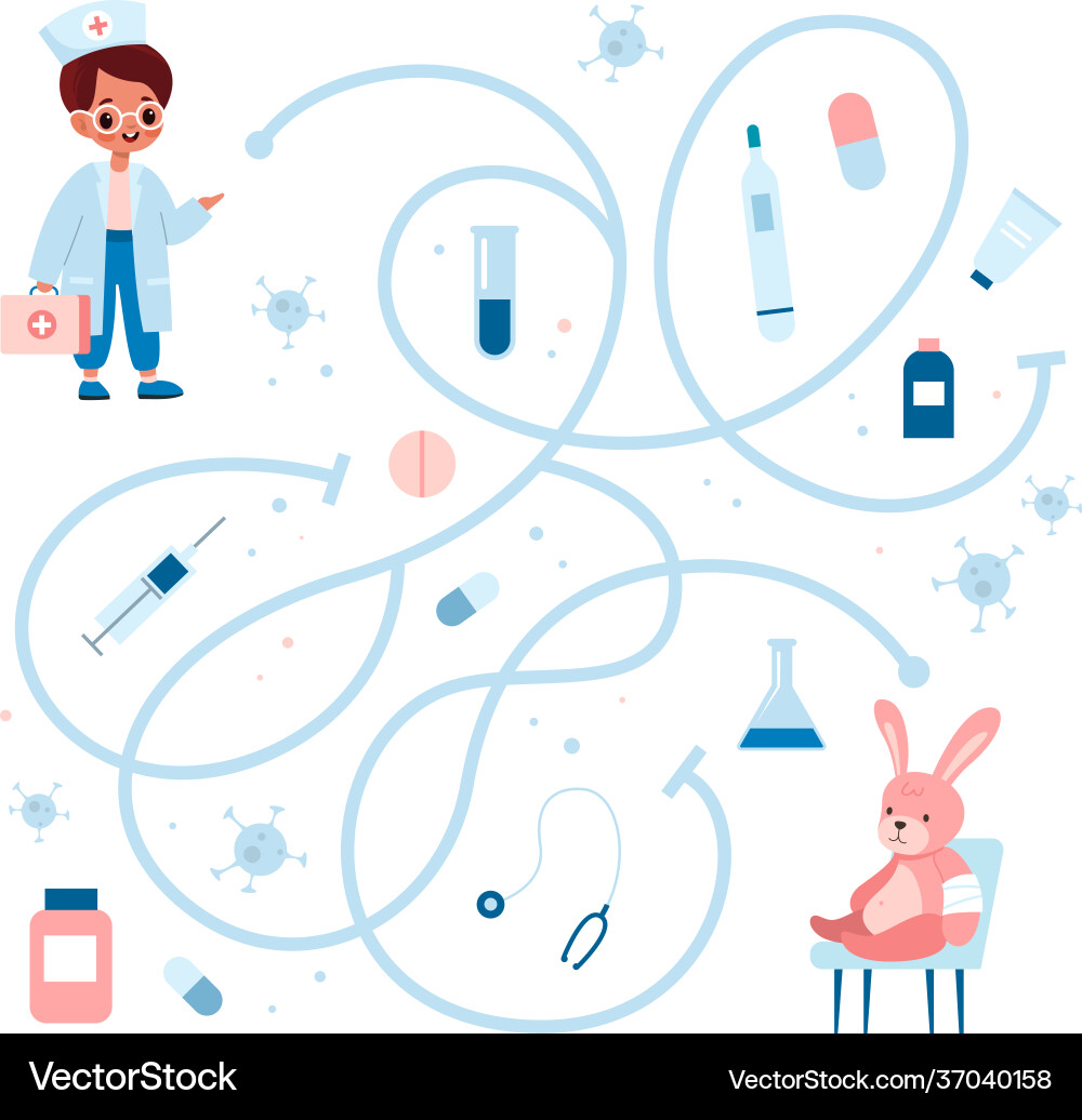 Medical Kids Maze - Children's Labyrinth Game Vector Image