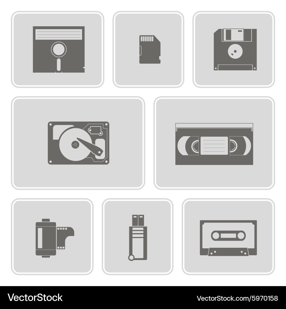 Monochrome set with data storage icons vector image