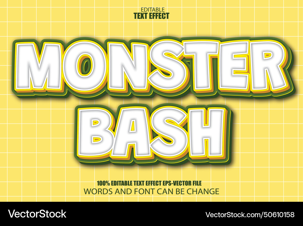 Monster bash editable text effect 3d cartoon style vector image