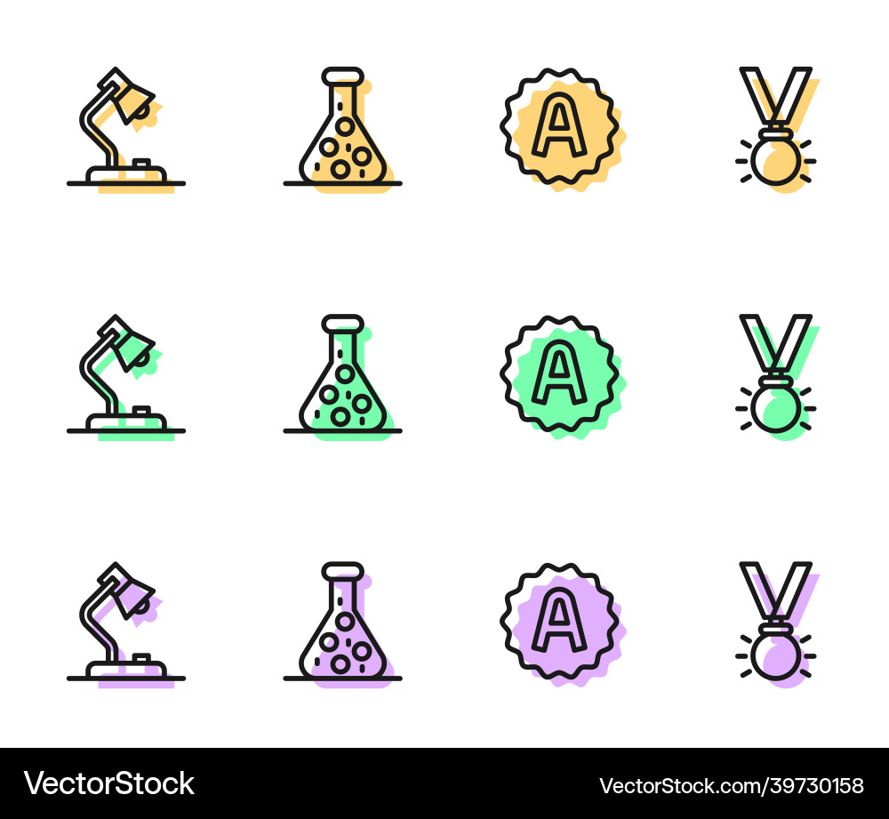 Set line exam sheet with a plus grade table lamp Set line exam sheet with a plus grade table lamp vector image