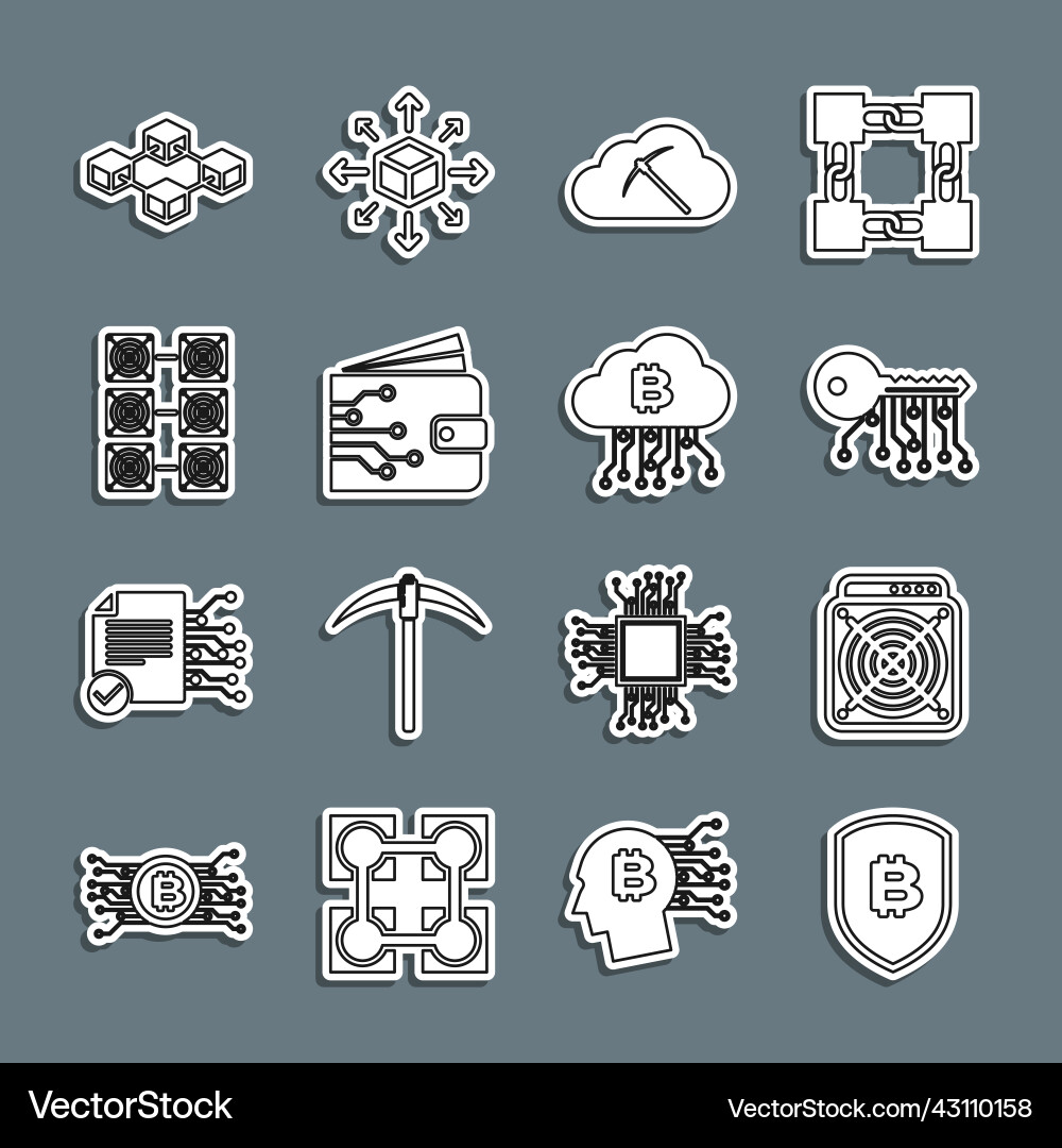 Set line shield with bitcoin asic miner Set line shield with bitcoin asic miner Vector Image