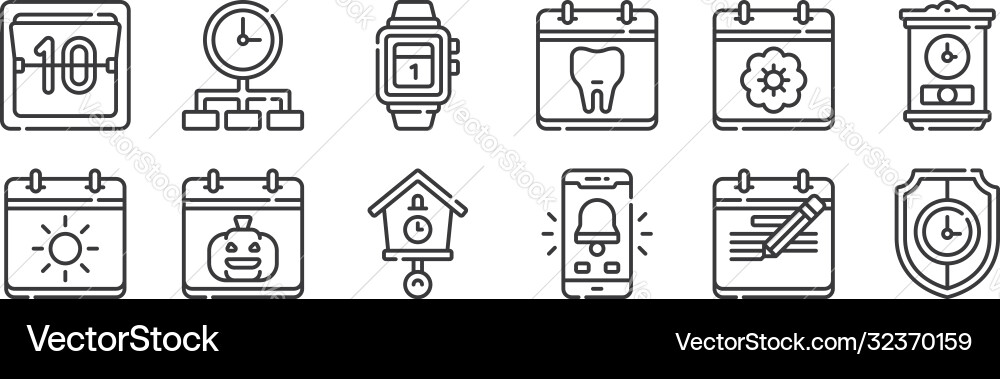 12 set linear calendar and date icons thin 12 set linear calendar and date icons thin vector image