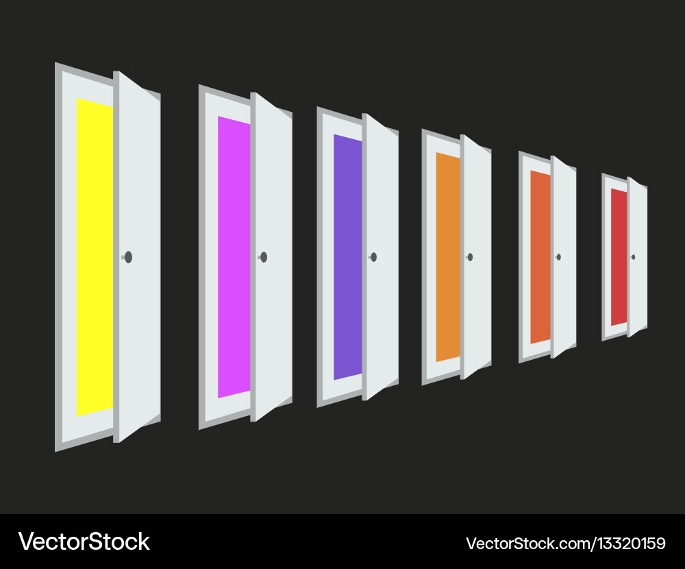 A set of open doors with different colors color A set of open doors with different colors color vector image