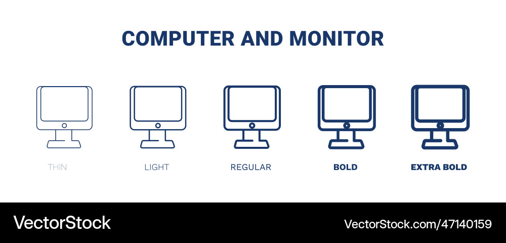 Computer and monitor icons thin light regular Vector Image