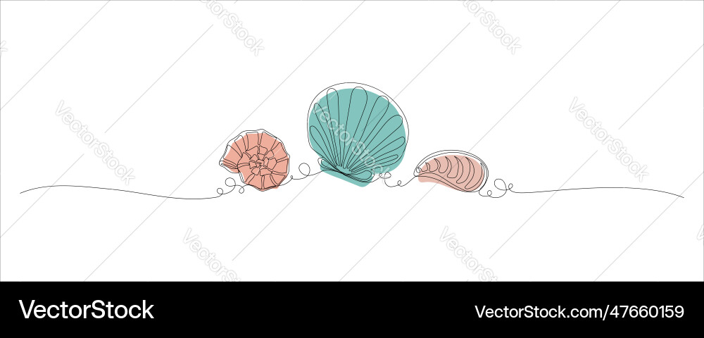 Continuous one line drawing of snail scallop and c Continuous one line drawing of snail scallop and c vector image