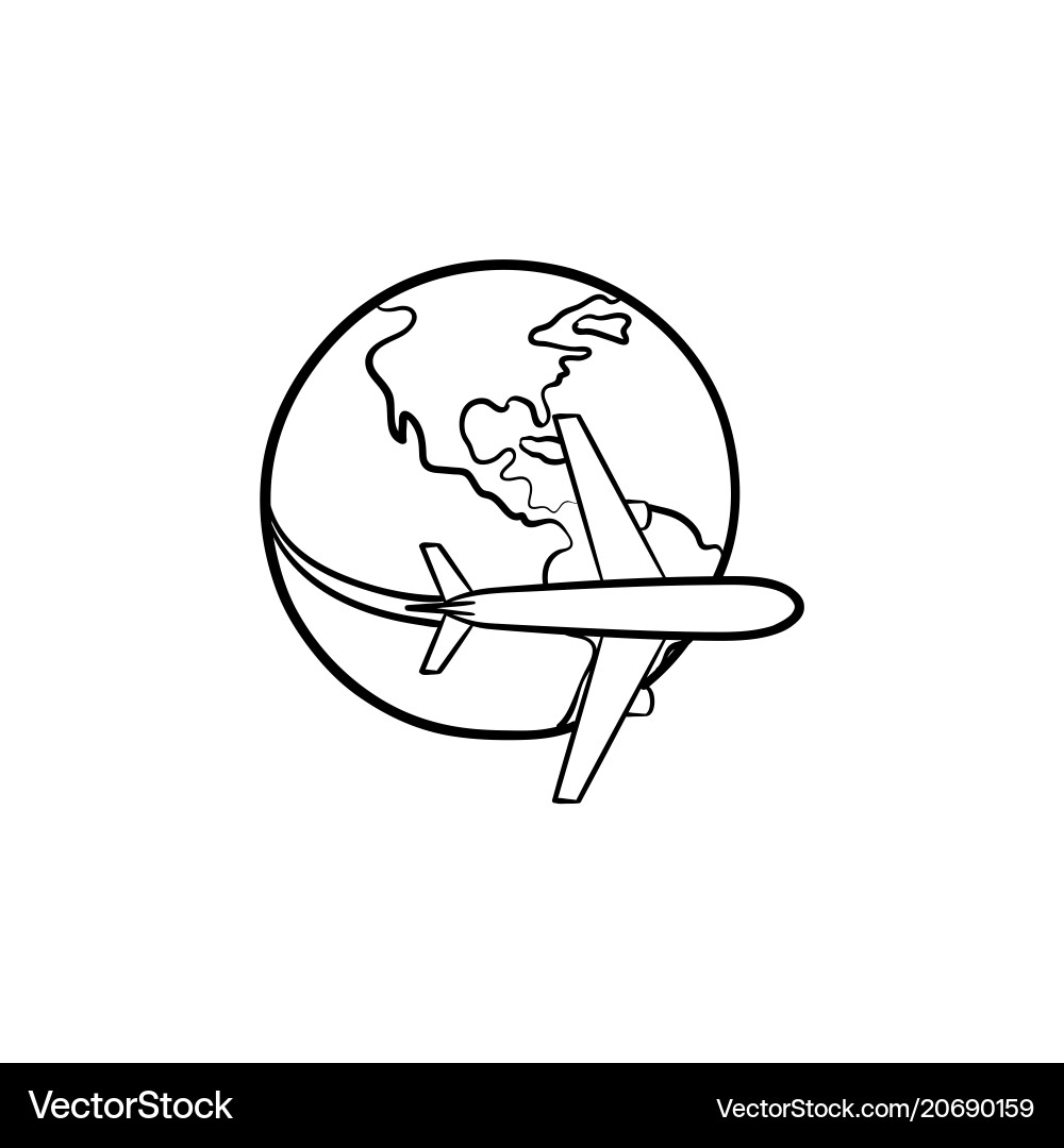 Flugzeug fliegen um die Welt Hand gezeichnet Ikone Flugzeug fliegen um die Welt Hand gezeichnet Ikone vektorbild
