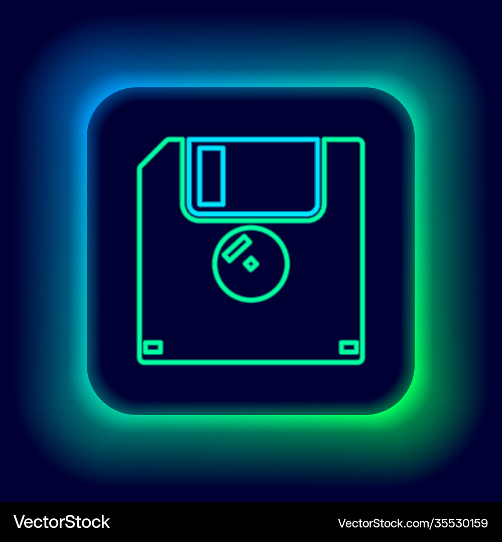 Glowing neon line floppy disk for computer data vector image