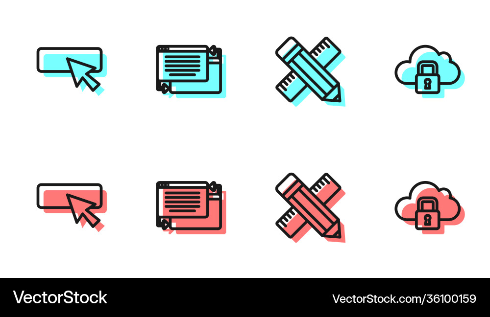 Set line crossed ruler and pencil ui or ux design Set line crossed ruler and pencil ui or ux design vector image