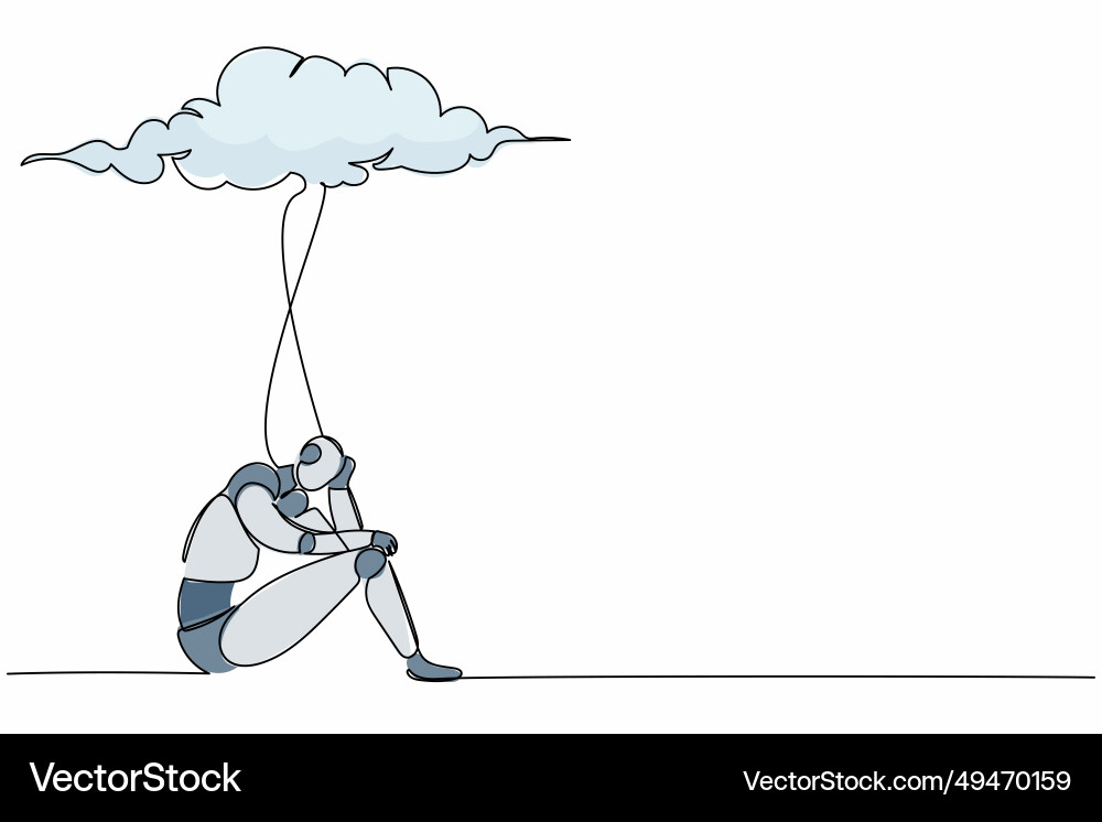 Single continuous line drawing unhappy robot Single continuous line drawing unhappy robot vector image