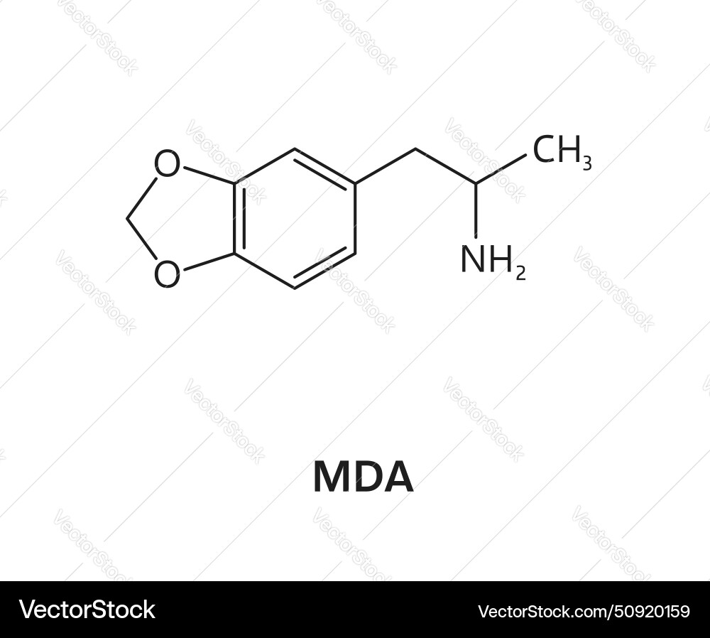 Synthetic drug formula mda molecule structure vector image