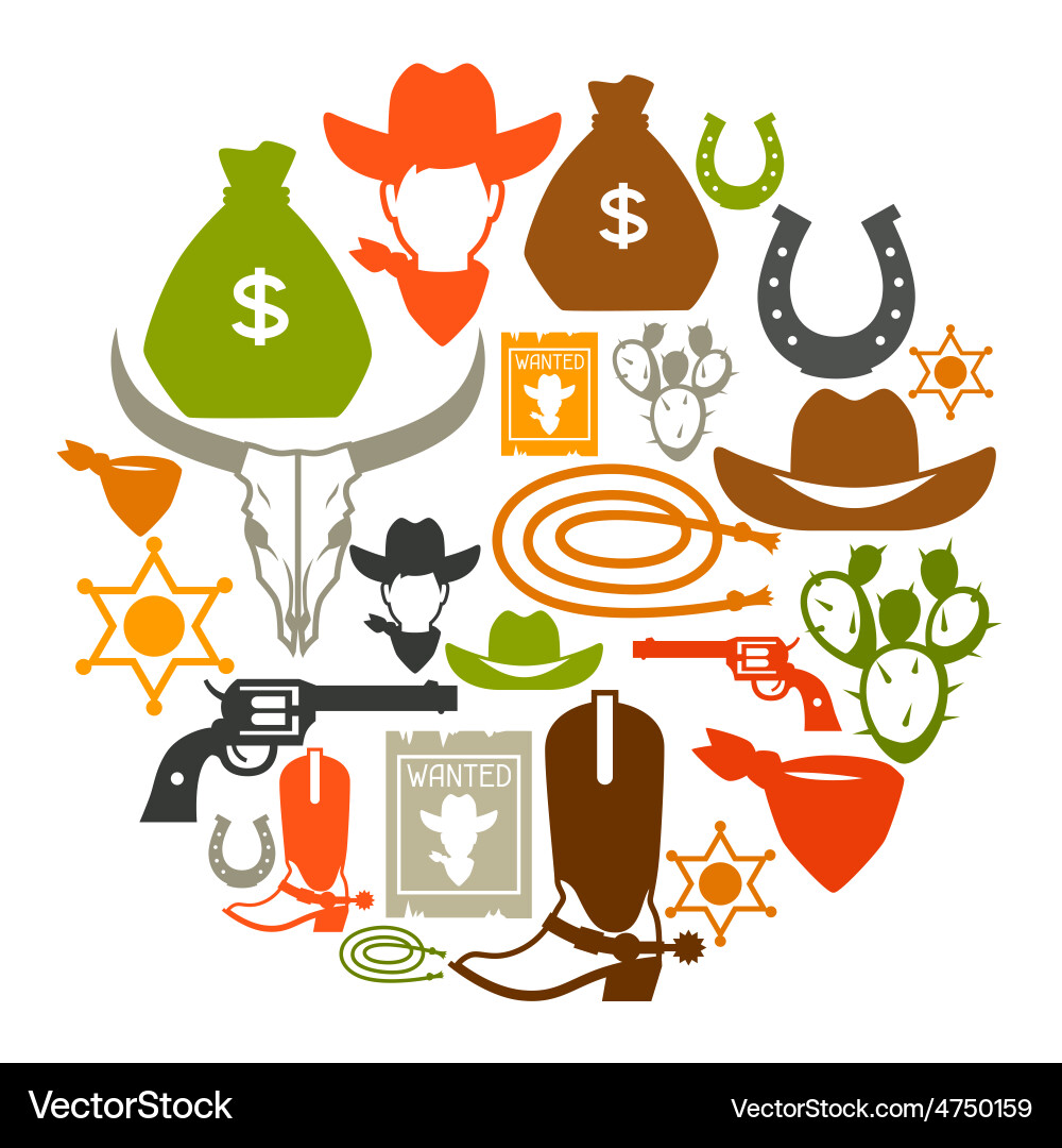 Wild west background with cowboy objects vector image