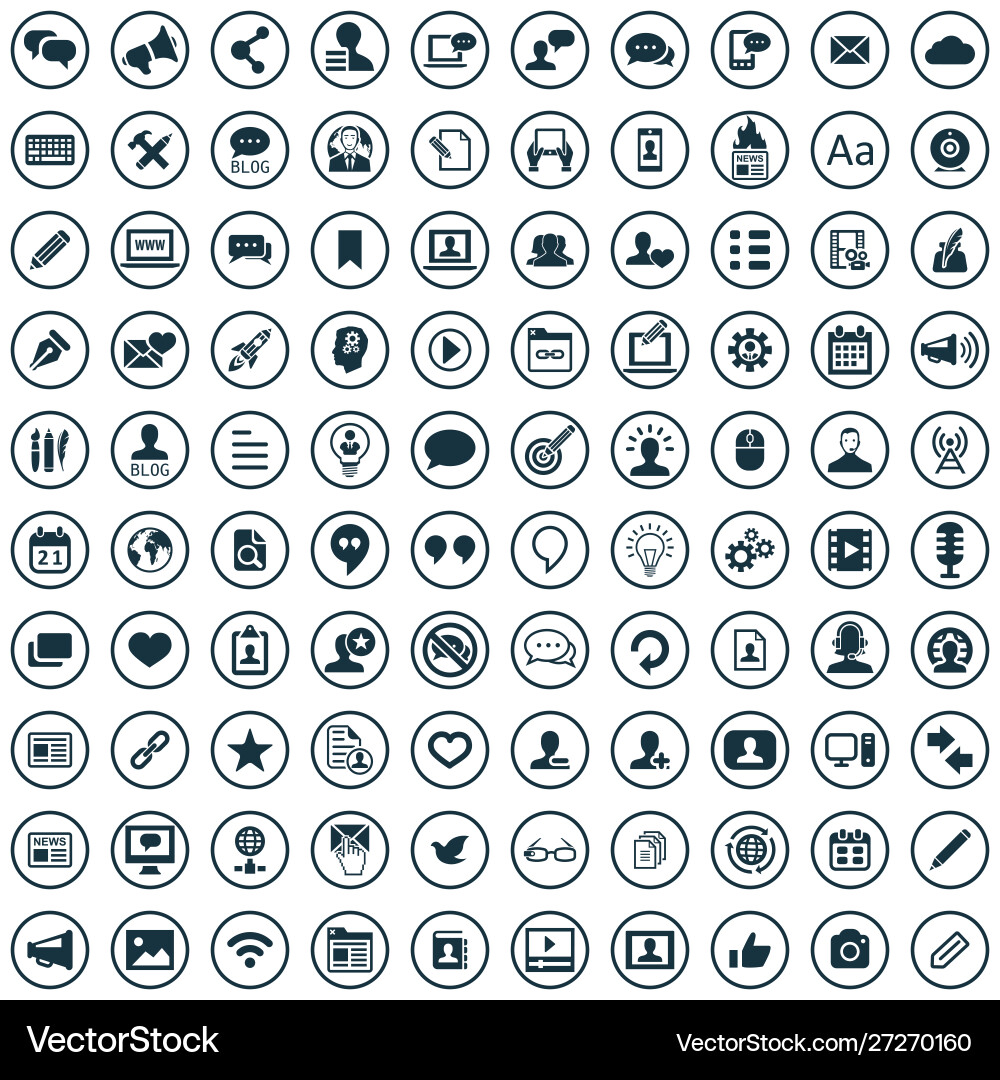 100 Blog Icon Set - Web & UI vector image