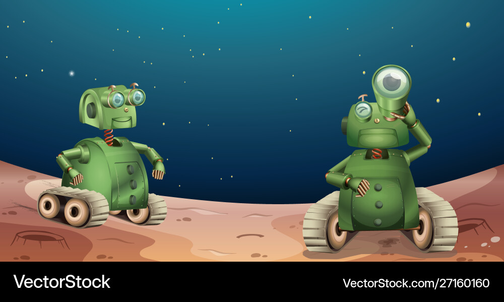 Alien robots on planet vector image