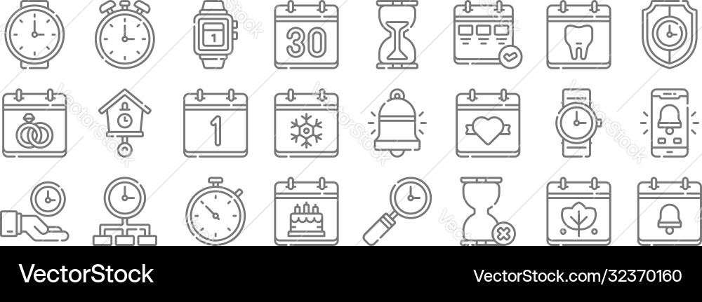 Calendar and date line icons linear set quality Calendar and date line icons linear set quality vector image