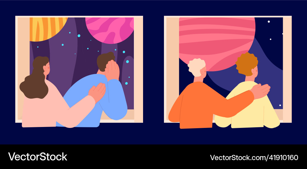 Couple dreaming together and look outside night vector image