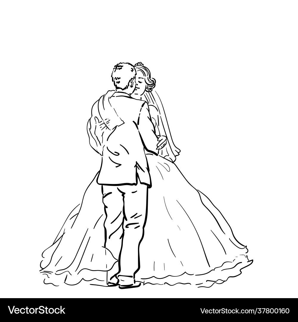 Drawing bride and groom standing face Drawing bride and groom standing face vector image