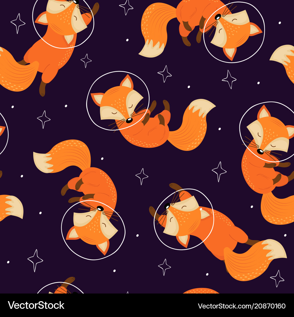 Fox in Space Seamless Pattern vector image