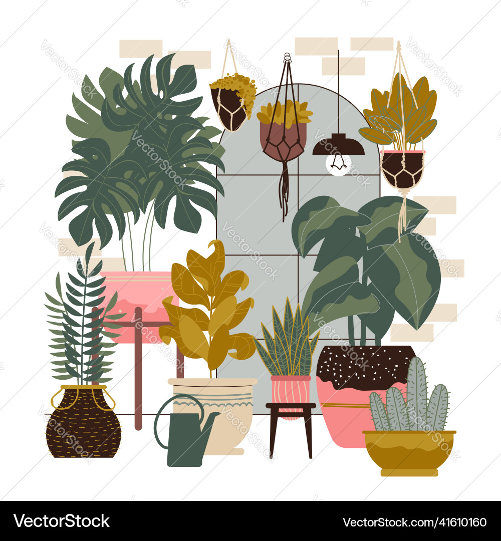 Home plants window composition Royalty Free Vector Image