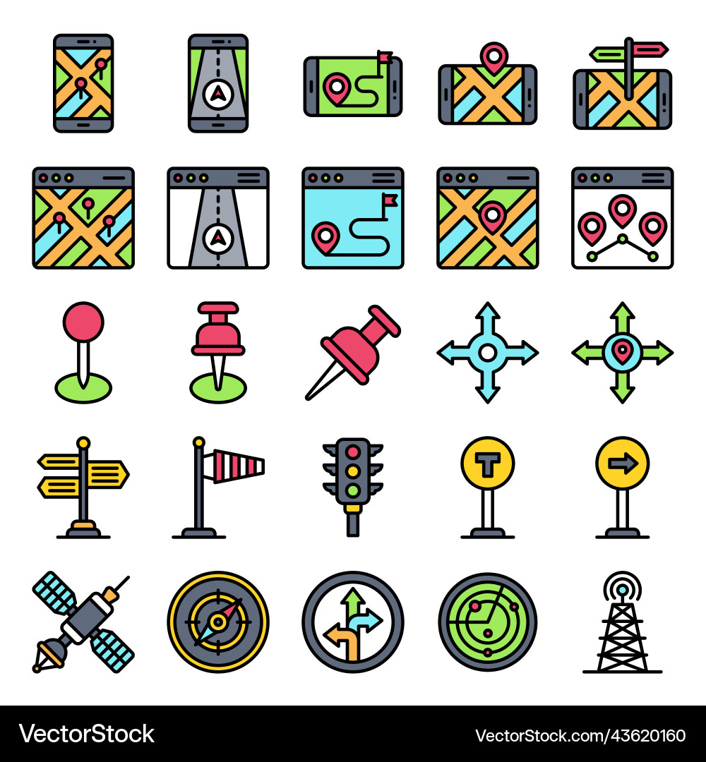 Location map and navigation filled icon set 3 vector image