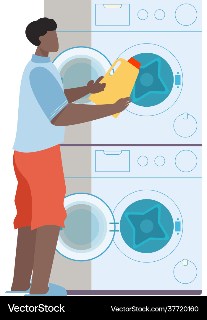 Man Adding Detergent to Washing Machine Vector Image