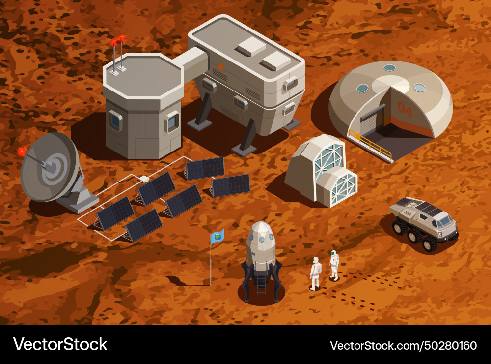 Mars colonization isometric background Vector Image