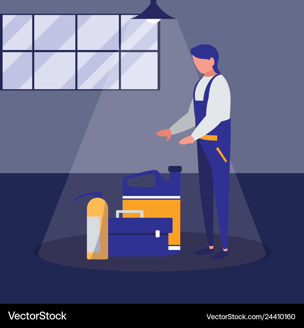 Mechanic worker with toolbox and extinguisher vector image