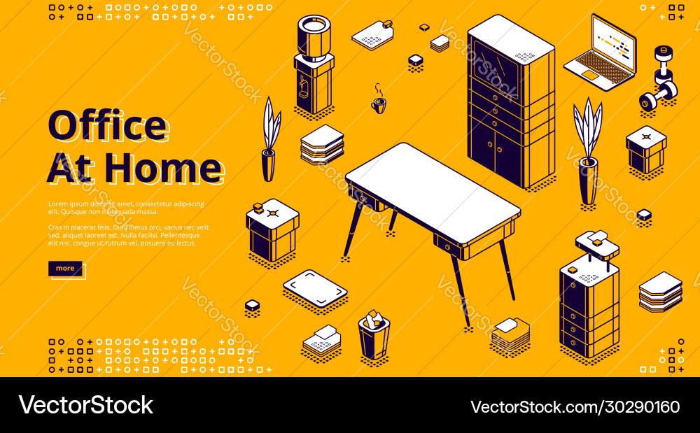 Office at home workplace isometric landing page Office at home workplace isometric landing page vector image