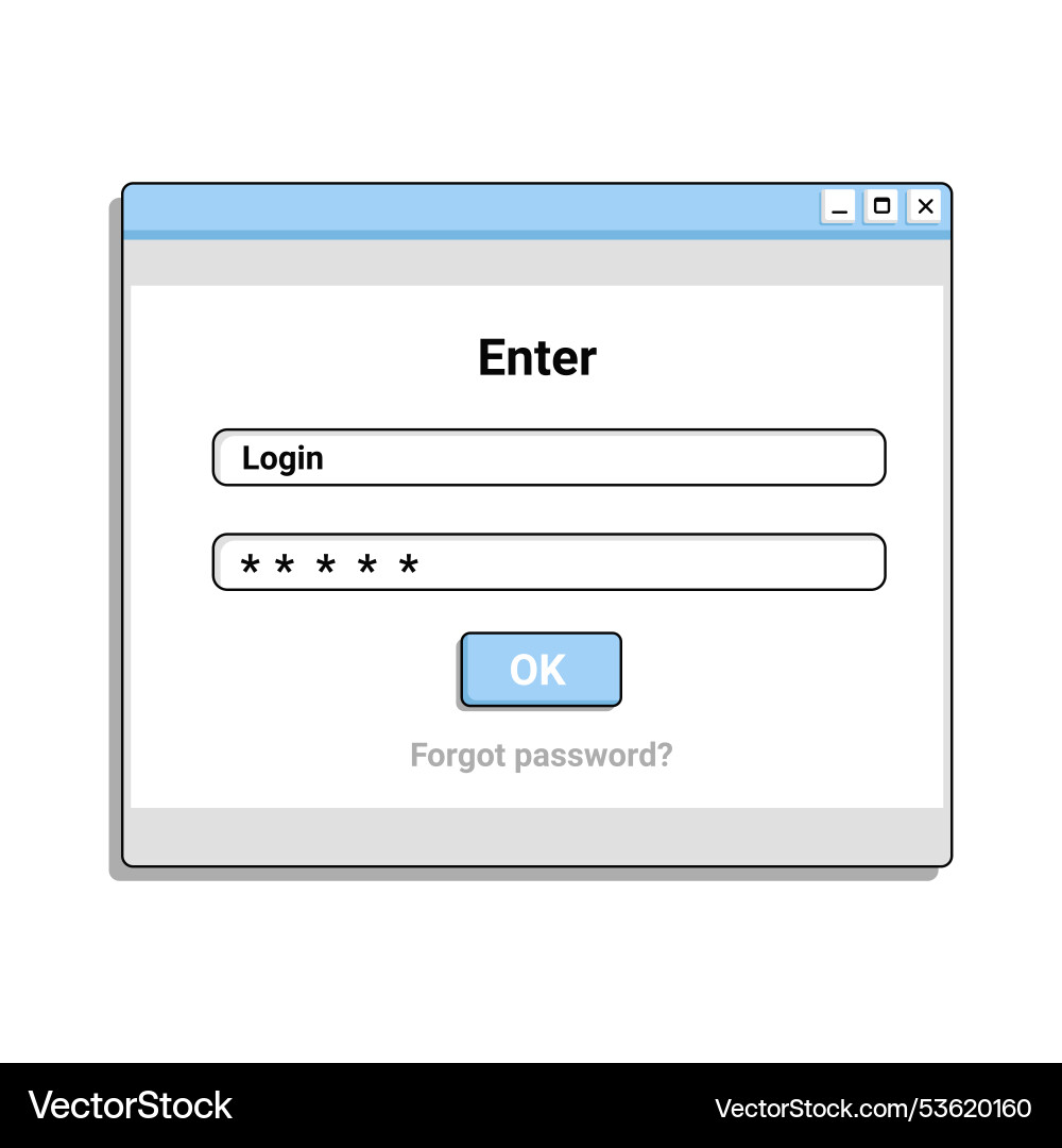 Old authorization window for website digital vector image