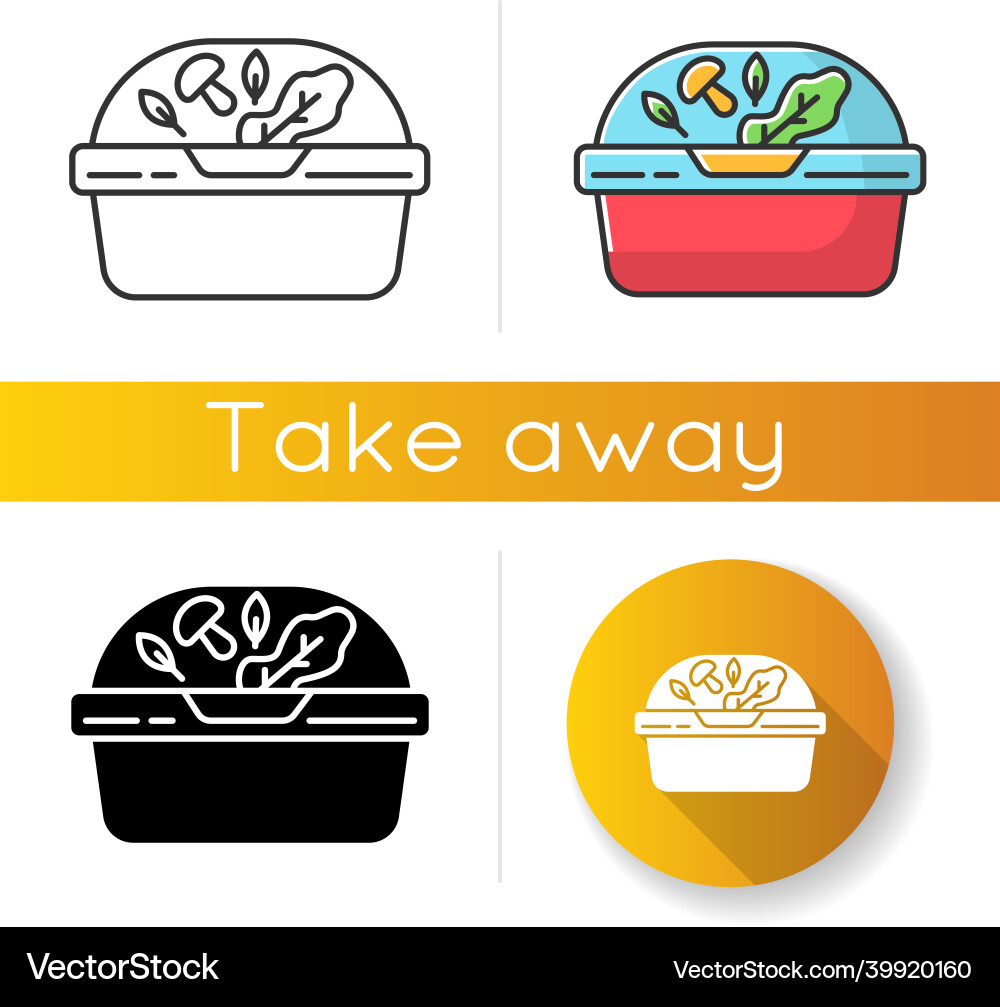 Plastic container for salad icons set linear Vector Image