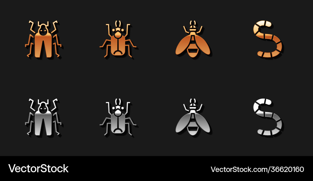 Set beetle bug and worm icon Vector Image