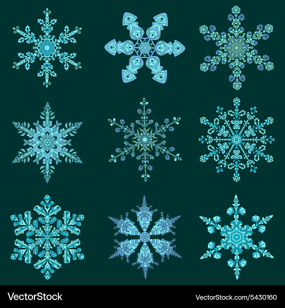 Set hand-drawn doodles color snowflake entangle Vector Image
