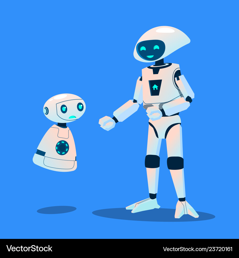 Big robots laughing at small robot Big robots laughing at small robot vector image