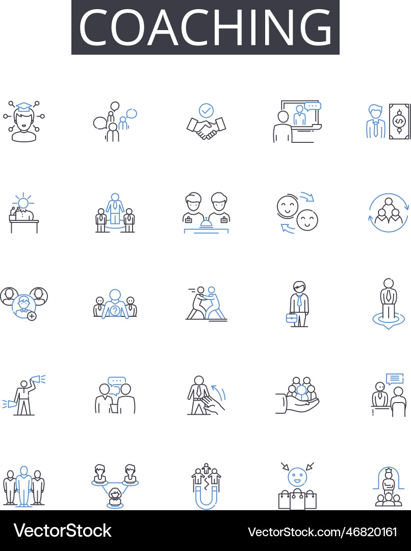 Coaching line icons collection mentoring guiding Coaching line icons collection mentoring guiding vector image